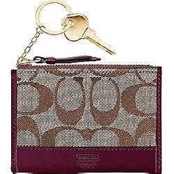 Coach Signature Stripe Skinny Zip Top Coin Case Bag with Key Chain 6k25 Plum