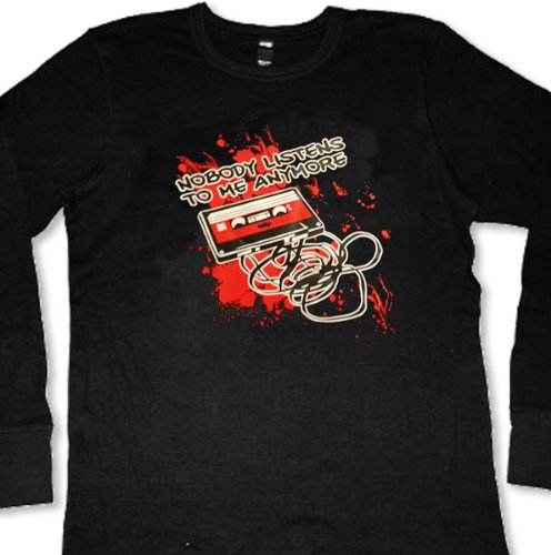 Nobody Listens To Me Anymore Thermal Shirt, Old School Retro Cassette Tape Funny Trendy College Style Mens Long Sleeve Thermal Shirt, Medium, Black