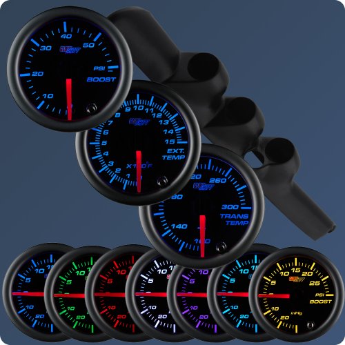 GlowShift 98-02 Dodge Ram w/ A-Pillar Speaker Diesel Gauge Package Black Face Boost, EGT & Trans Temp