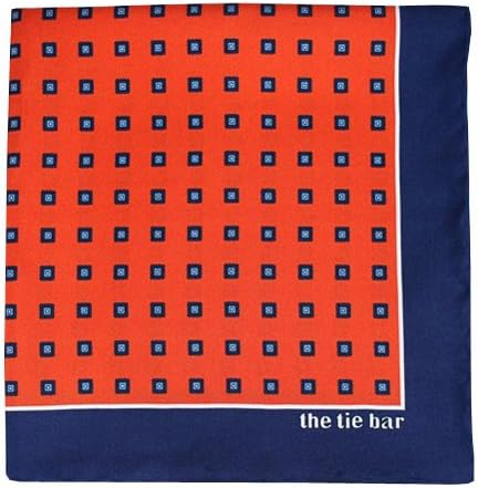 100% Printed Silk Twill Noble Grid Vermillion Orange Pocket Square