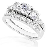 14k White Gold 7/8ctw Three Stone Diamond Wedding Ring Set (IJ/I1-I2)
