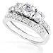 14k White Gold 7/8ctw Three Stone Diamond Wedding Ring Set (IJ/I1-I2)