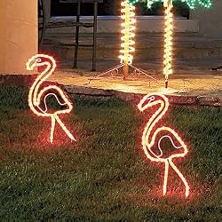2 Tropical Lighted Pink Flamingo Rope Light Outdoor Yard Art Decorations 24"