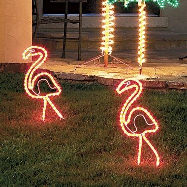 Set Of 2 Pink Flamingo Bird 24" Yard Decor w/ DuraLights #167000