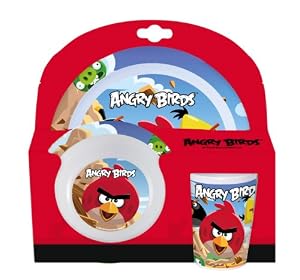 Angry Birds 737190 - Geschirr-Set aus Melamin, bestehend aus : Dinnerteller, Suppenteller und Becher, 3 teiliges, 27 x 9 x 26 cm