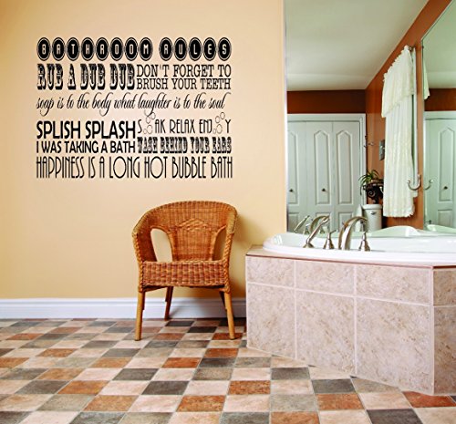 Design with Vinyl RAD 976 1 Bathroom Rules Rub A Dub Don’t Forget To Brush Your Teeth Soap Is To the Body What Laughter Is To The Soul Splish Splash Soak Relax Enjoy Quote Wall Decal, Black, 12 x 18″