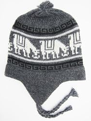 Handmade Alpaca Natural Fiber Traditional Hat with Earflaps - Purest Charcoal (Women/Men Gift Idea)