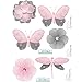 Butterfly Wall Decal Stickers Gray Grey Pink Butterflies Flower Dragonfly Mural Vinyl Sticker Decals Childrens Nursery Baby Room Decor Girls Bedroom Decorations Kid Child Murals Baby Shower Decoration