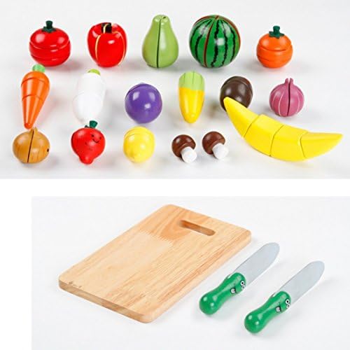 Magnetic Cutting Food,Yanun 20Pcs Magnetic Wooden Kitchen Cutting Toy Cooking Pretend Play Set Play Food Set - Expressions Fruit Vegetable