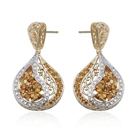 18k Yellow Gold Overlay Sterling Silver Citrine and Diamond Earrings by Amazon.com Collection