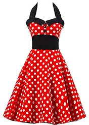 Polka Dot Print Cotton Cocktail Halter Bridesmaid Dress/Party Dress 