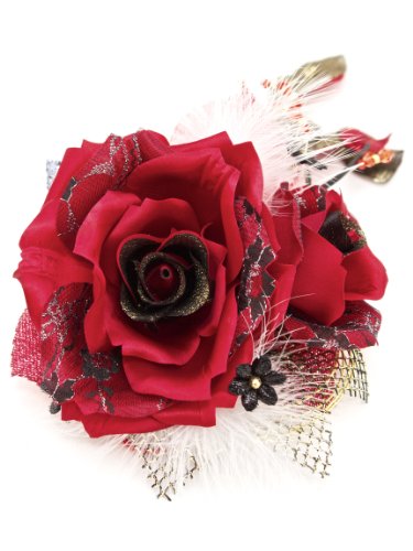 髪飾り 赤 レッド 薔薇 バラ [成人式/振袖/卒業式/袴/結婚式/着物/和装]