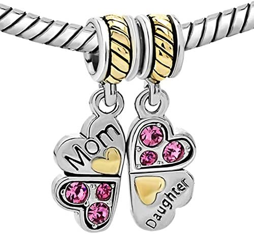 Mom Daughter Puzzle Heart Butterfly Charm Set of 2 Bead Fit Pandora Charms Bracelet (Dangle Butterfly Charms)