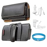 Black Horizontal Premium Leather Holster Carrying Case with Removable Belt- ....