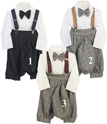 Boy's Infant and Toddlers 5 Piece Knickers Outfit (4T, Charcoal  Plaid)