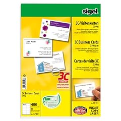 Sigel LP801 Visitenkarten, 3C, hochwei�, Edelkarton (Ink/Laser/Copy), glatter Schnitt rundum, 250 g, 85x55 mm (A4), 400 ST=40 BL