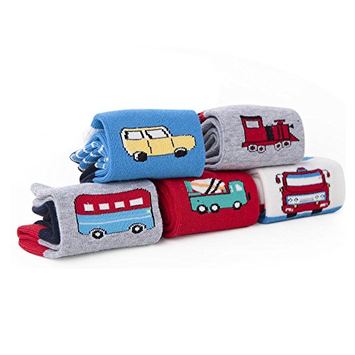 SUNBVE 5 Pack Cute Design Toddler And Boys Seamless Cotton Cozy Socks Gift Set
