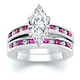 4.51 CT MARQUISE DIAMOND W ROUND PINK SAPPHIRE RING SET