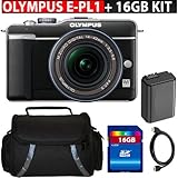 Olympus PEN E-PL1 12.3MP Live MOS Micro Four Thirds Interchangeable Lens Digital Camera with 14-42mm f/3.5-5.6 Zuiko Digital Zoom Lens (Black) + 16GB SDHC Memory + HDMI Cable + Deluxe Case