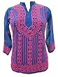 Womens Peasant Tunic Top Red Sequin Embroidered Blue Georgette Kurta