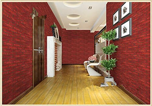 PITI 23.8195" Self-adhesive Modern Minimalist PVC Wallpaper Adhesion Archaistic Brick Fireproof Waterproof Wall Decor sticker (Red brick)