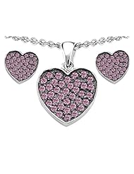 Original Star K (tm) Created Pink Sapphire Heart Shape Love Pendant Box Set with matching earrings in 925 Sterling Silver