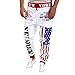 Pishon Men's Jogger Pants Casual Flag Pattern Hip Pop Jogging Cotton Sweat Pants, White, Large