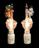 Set of 2 Bubble Light Christmas Night Lights Snowman & Bear #742470