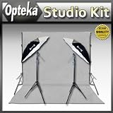 Portrait Studio Starter’s Kit by Opteka Package Includes Interfit Complete 8 Feet x 9 Feet Muslin  Background and Support Set, 2 x 45-inch Lighting Umbrella Kits and More