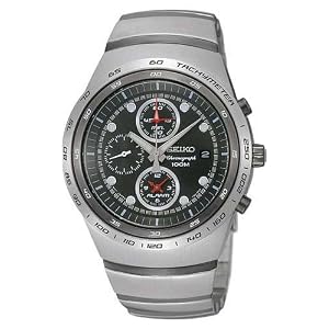 SEIKO Men's Chronograph Tachymeter Watch with Black Dial. Model: SNAA85-WF