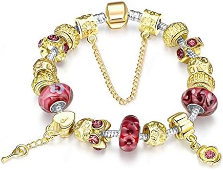 Aliliya Jewelry Signature Pave Clasp Authentic DIY Pandora Exquisite High-End Crystal Bracelet - Wild Love Retro Personality Carved (gold, 20CM)