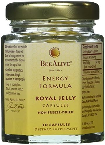 BeeAlive Energy Formula Royal Jelly Gluten-Free Vegetarian Capsules - 3 Month Supply by BeeAlive