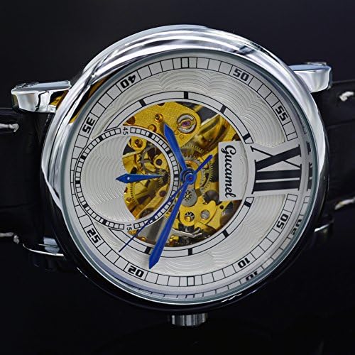 Mens White Skeleton Dial Mechanical Stainless Steel Strap Wrist Watch