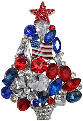 MC Patriotic American USA Flag Themed Christmas Tree Pin Brooch Silver Tone