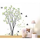Large Tree Flying Black Birds with Quote Wall Sticker Decal for Kids Room Living Room