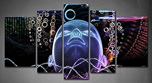 Flora Woods Painting 5 Panels Virtual Encryption Abstract Design Made Of Human Head Key Symbol Painting Print On Canvas Abstract Picture Modern Painting