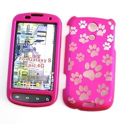 Samsung Epic 4G (Sprint) Snap On Protector Hard Case "Pink Paw Prints" Design