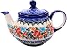 Polish Pottery Ceramika Boleslawiec,  0105/238, Teapot Fruti, 3 1/4 Cups, Royal Blue Patterns with Red Cornflower and Blue Butterflies Motif