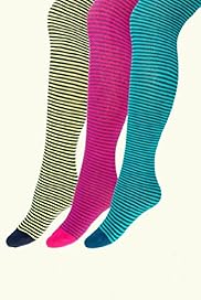 3 Pairs of Younger Girls Cotton Rich Fine Stripe Tights