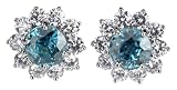 18k White Gold Zircon and Diamond Cluster Earrings (6.06 cttw zircon and 2.50 cttw, E-F Color, VS2 Clarity diamonds)