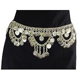 Gorgeous Brass Hip Chain Belt with Jingling Coins, Fits waist or hips 36 - 42. Chain Link Belt for...