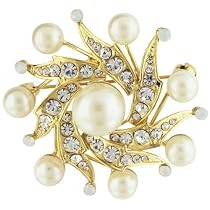 Pugster Gold Tone Spiral Star Rhinestone Faux Pearl Brooch