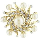 Gold Tone Spiral Star Rhinestone Faux Pearl Pin Brooch