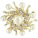 Jewelry : Gold Tone Spiral Star Rhinestone Faux Pearl Pin Brooch