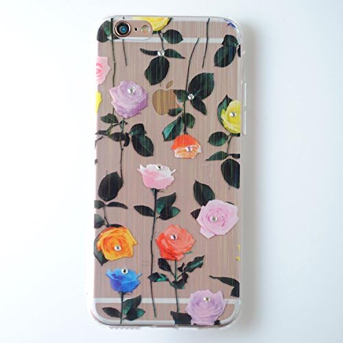 Hairline Hologram Ultra Thin Clear Art Pattern Crystal Gel TPU Rubber Flexible Slim Skin Soft Jelly Case *Bonus Glass* for Apple iPhone 6 6S 4.7" (Rose)