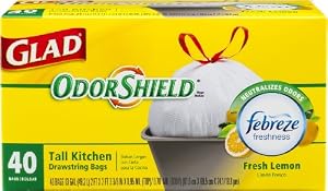 Glad OdorShield Tall Kitchen Drawstring Lemon Trash Bags, 13 Gallon, 40 Count