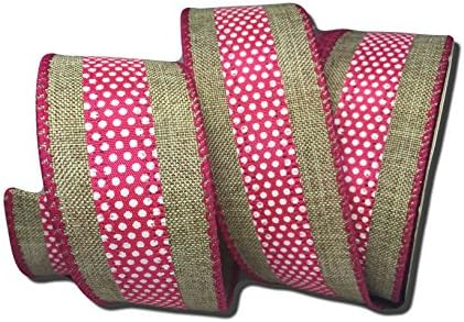 Wired Spring and Summer Burlap Ribbon (1.5 Inches X 23 Feet, Pink Dot Burlap)
