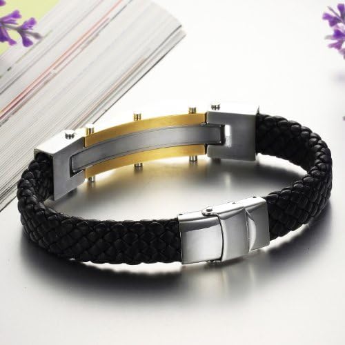 Superior Trade Fashion Jewelry Fashion Genuine Leather Bracelet Wristband with Carbon Fiber Men's Gift Power Never Fade 8.6 Inch Length New Design Stainless Steel Clasp Bangle