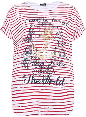 Plus Size Womens Red & Striped Short Sleeve Top With Nautical Print Size 20-22 White
