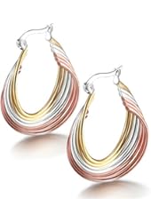 Jstyle Jewelry Women's Tri-color Surgical Stainless Steel Twist Hoop Earrings (21mm Diameter)